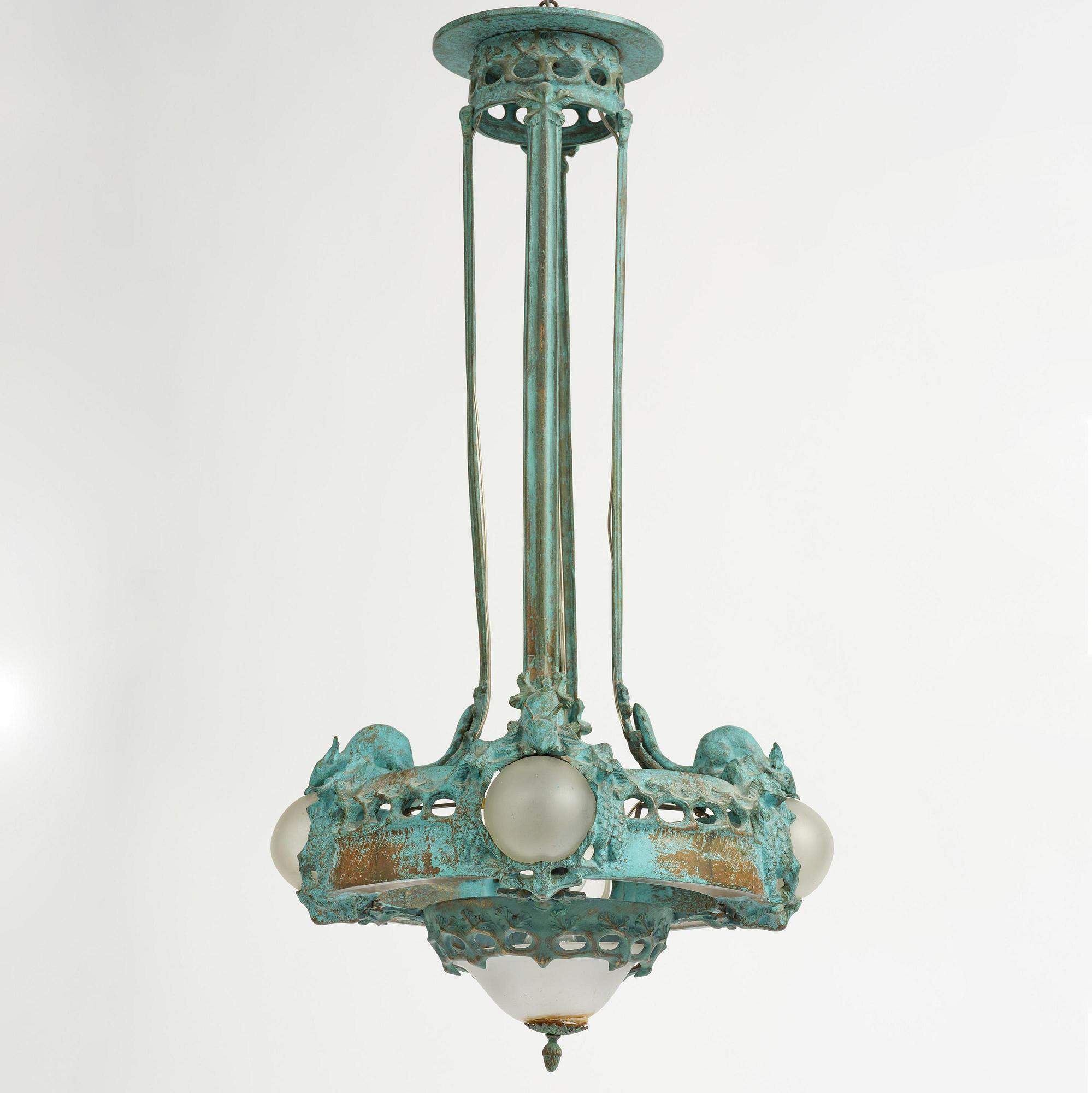 Emy Wahlström, an Art Nouveau chandelier model "5024", Arvid Böhlmarks Lampfabrik, Stockholm, 1910s.