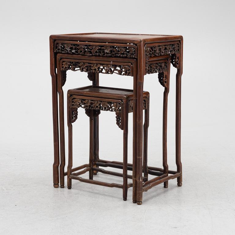 A Chinese nesting table, three pieces, early 20th century.