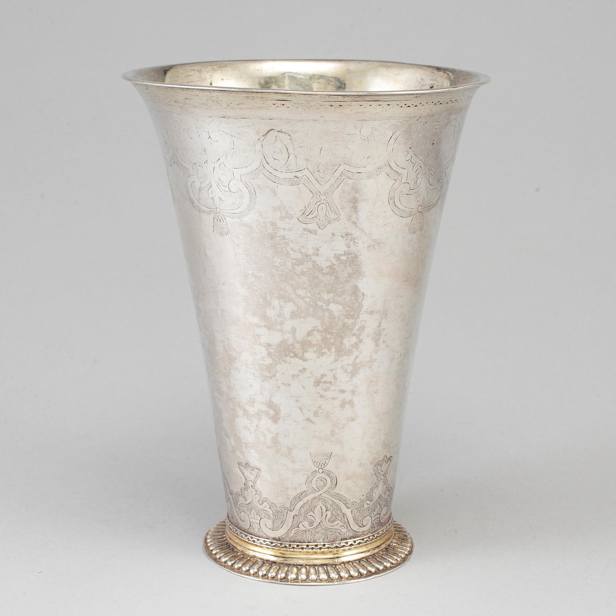 A Swedish 18th century parcel-gilt silver beaker, unmarked.