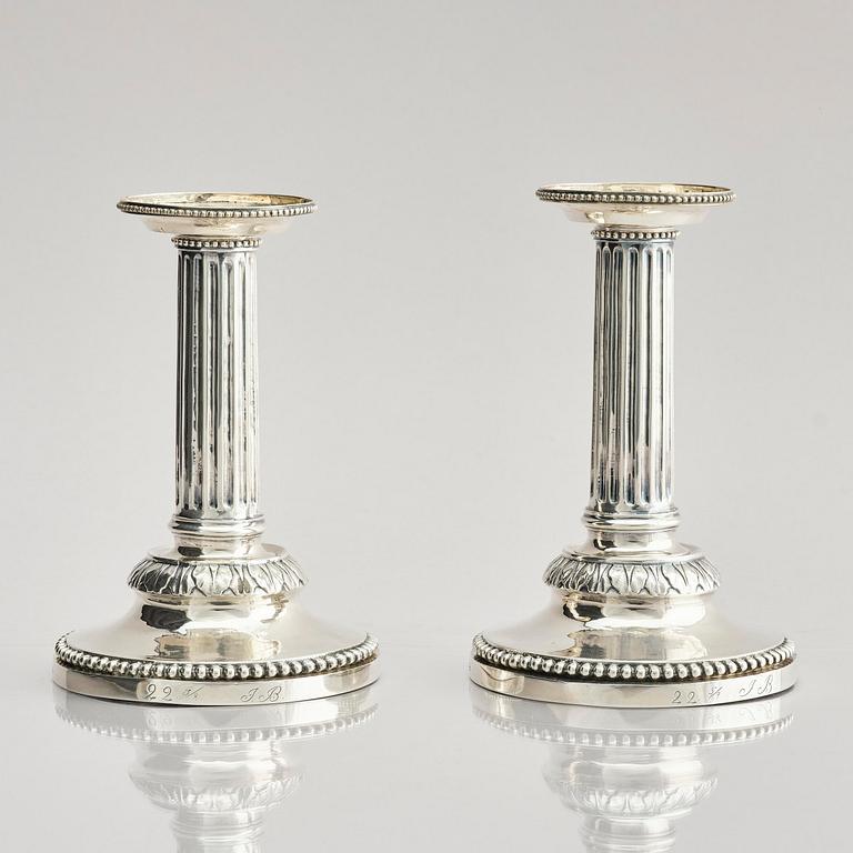 A pair of 18th century silver candlesticks, marks of Petter Eneroth, Stockholm 1786.