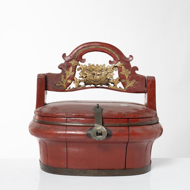 A group of three red wooden vessels, China/Southeast Asia, 20th century.