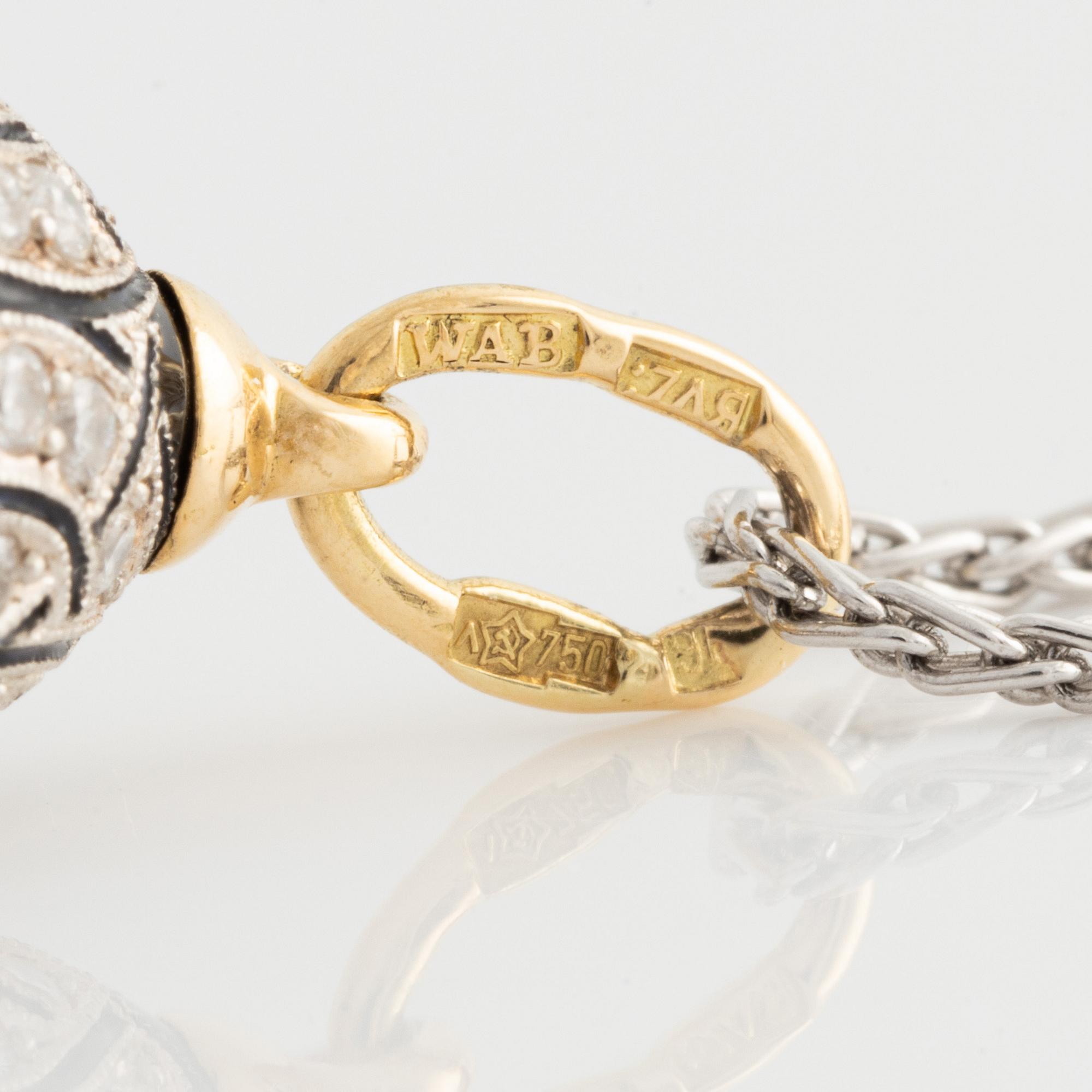 W.A. Bolin, jeweled egg, fully brilliant-cut diamonds, with black enamel, with chain.