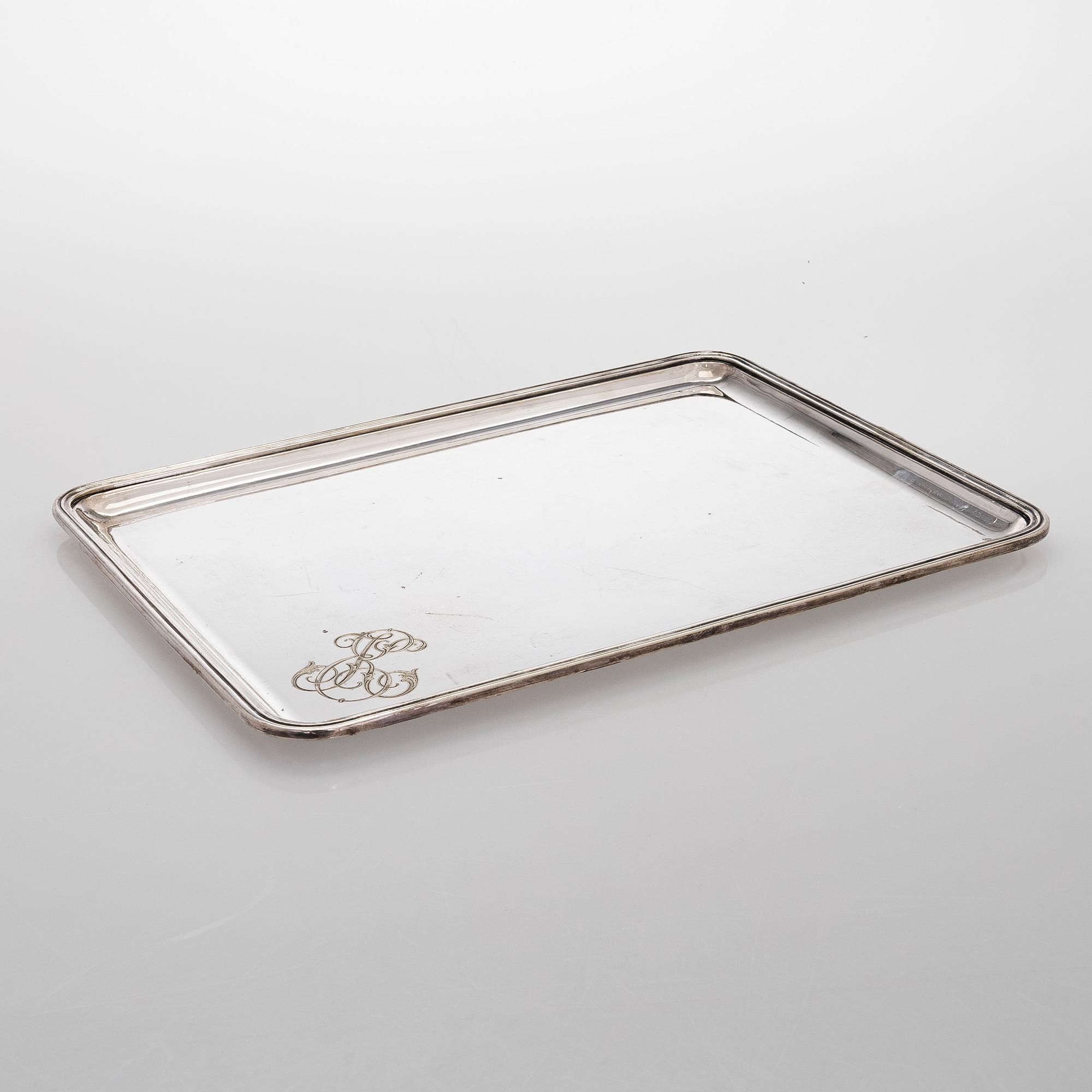 Alexander Katch, tarjotin, hopeoitua messinkiä, Pietari vuosisadan vaihde  1800/1900.