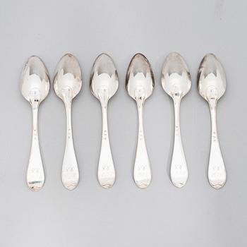 A set of six silver dinner spoons, maker's mark of Carl Gustaf Nyberg, Turku 1821.