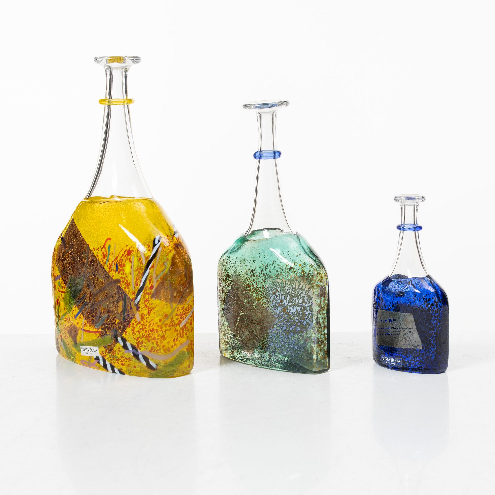 Bertil Vallien, vaser, 5 st, glas, "Satellite", Kosta Boda.