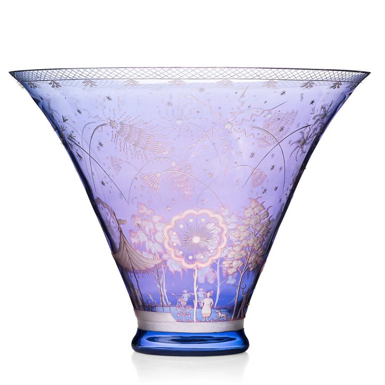 Edward Hald, an engraved glass bowl "Fireworks", Orrefors, Sweden 1945.