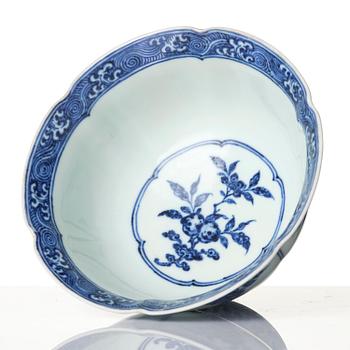 A blue and white 'sanduo' lobed bowl, Qing dynasty, Yongzheng mark and of the period (1723-35).