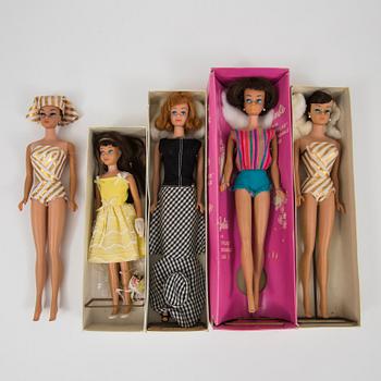 Five Barbie and friends dolls by Mattel 1960s.