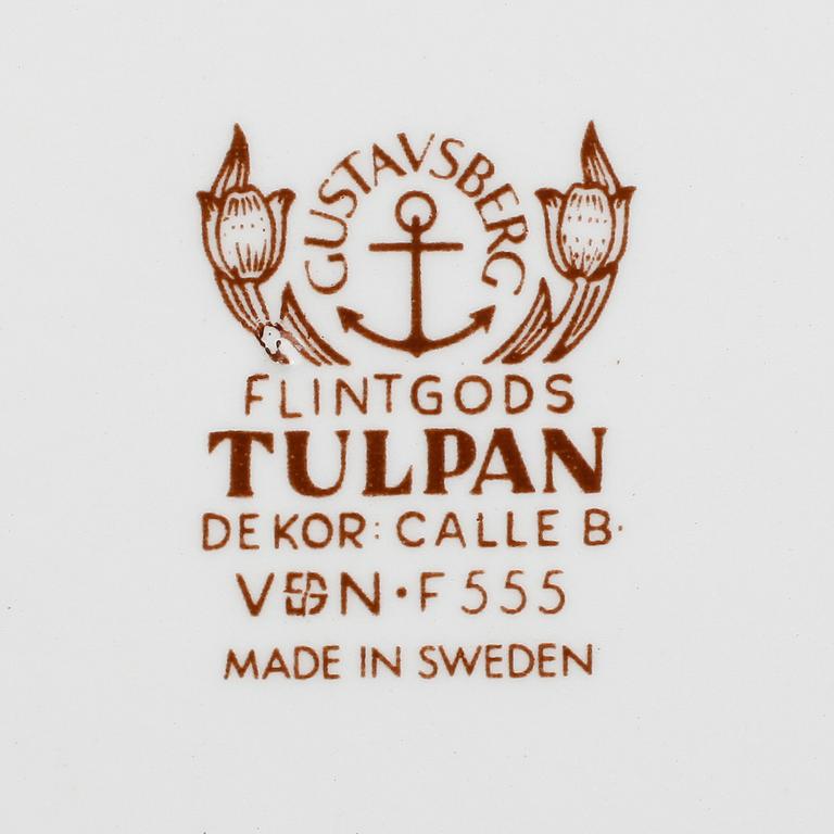 SERVISDELAR, 24 delar, flintgods, "Tulpan", Calle Blomqvist, Gustavsberg, 1900-talets mitt.