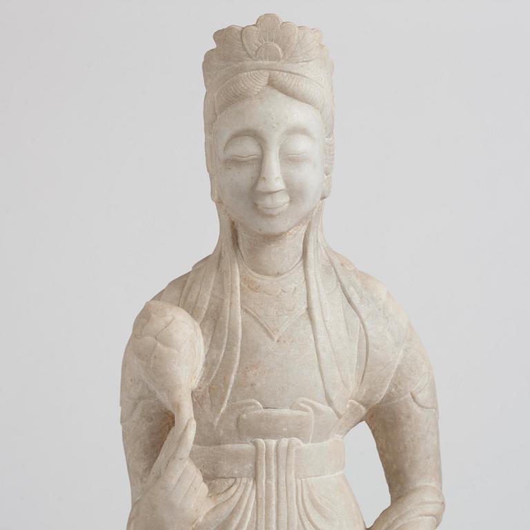 A white stone scultpure of Guanyin, China, presumably early 20th Century.