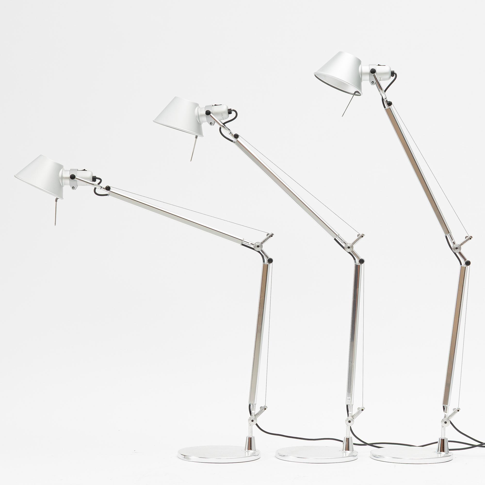 Michele De Lucchi & Giancarlo Fassina, three 'Tolomeo' table lamps, Artemide, Italy.
