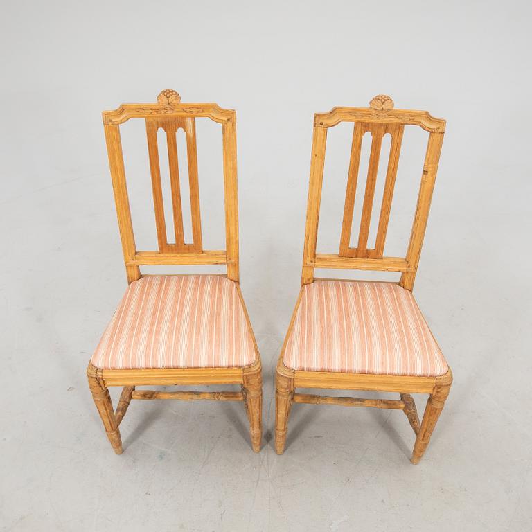 Chairs, a pair of late Gustavian style, and table in Gustavian style, 18th/19th century.
