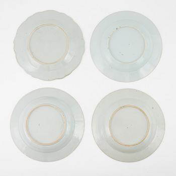 A set of four famille rose dinner plates, Qing dynasty, Qianlong (1736-95).