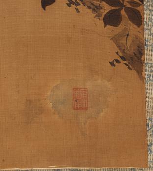 Two Chinese and Japanese hanging scrolls, ink and colour on silk and paper, 20th century.