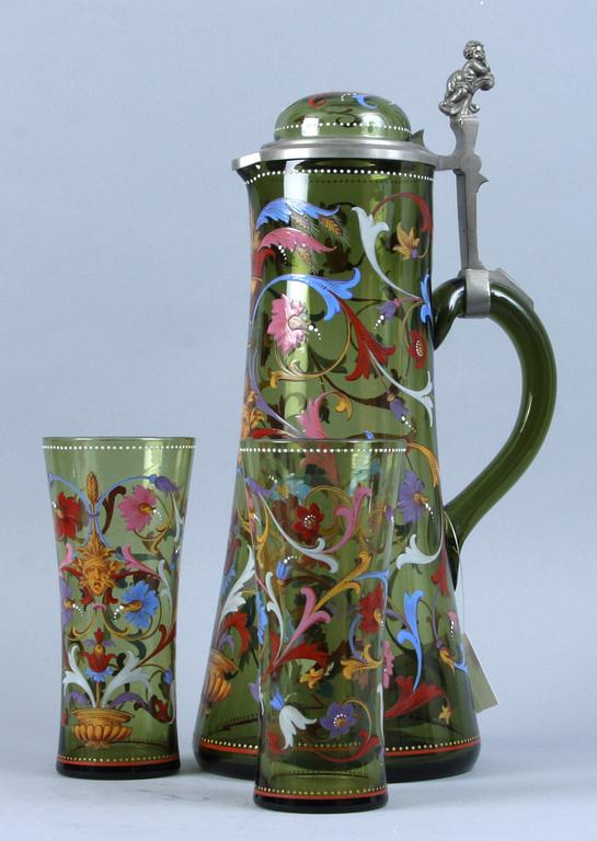 KANNA samt GLAS, 2 st, glas, 1800/1900-tal.