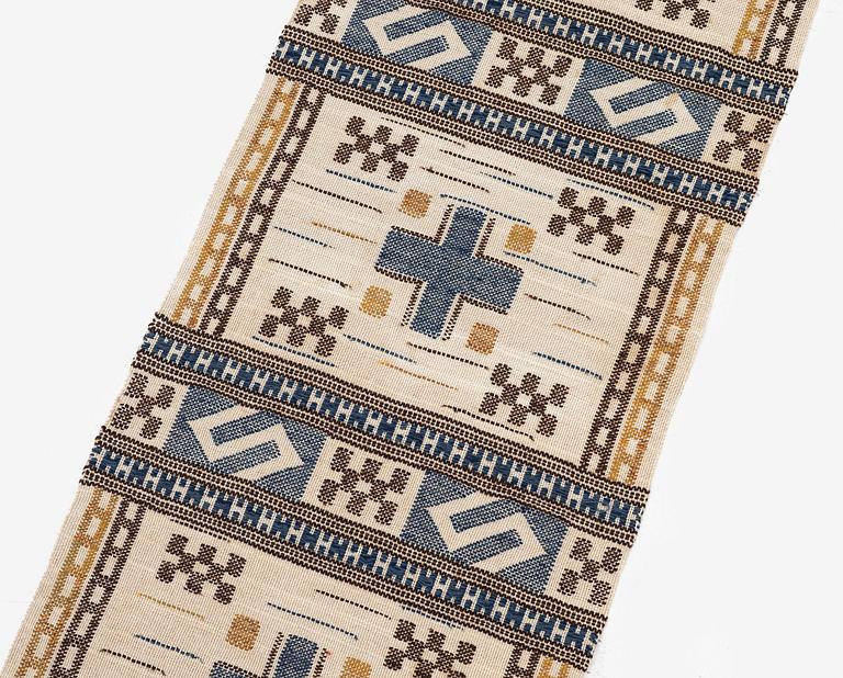 Märta Måås-Fjetterström, a 'Blå essbård' (also  S-bård), flat weave c. 142 x 42 cm, signed AB MMF.