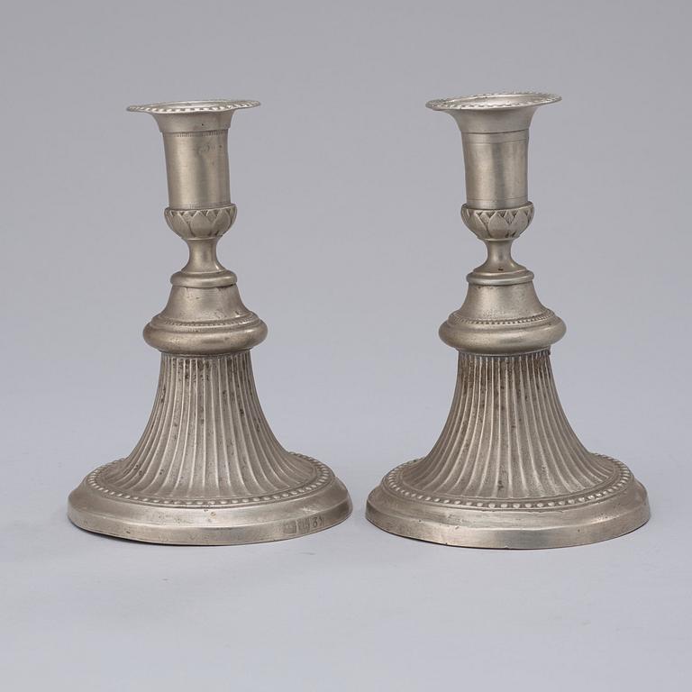 A pair of late Gustavian pewter candlesticks by M Artedius 1792.