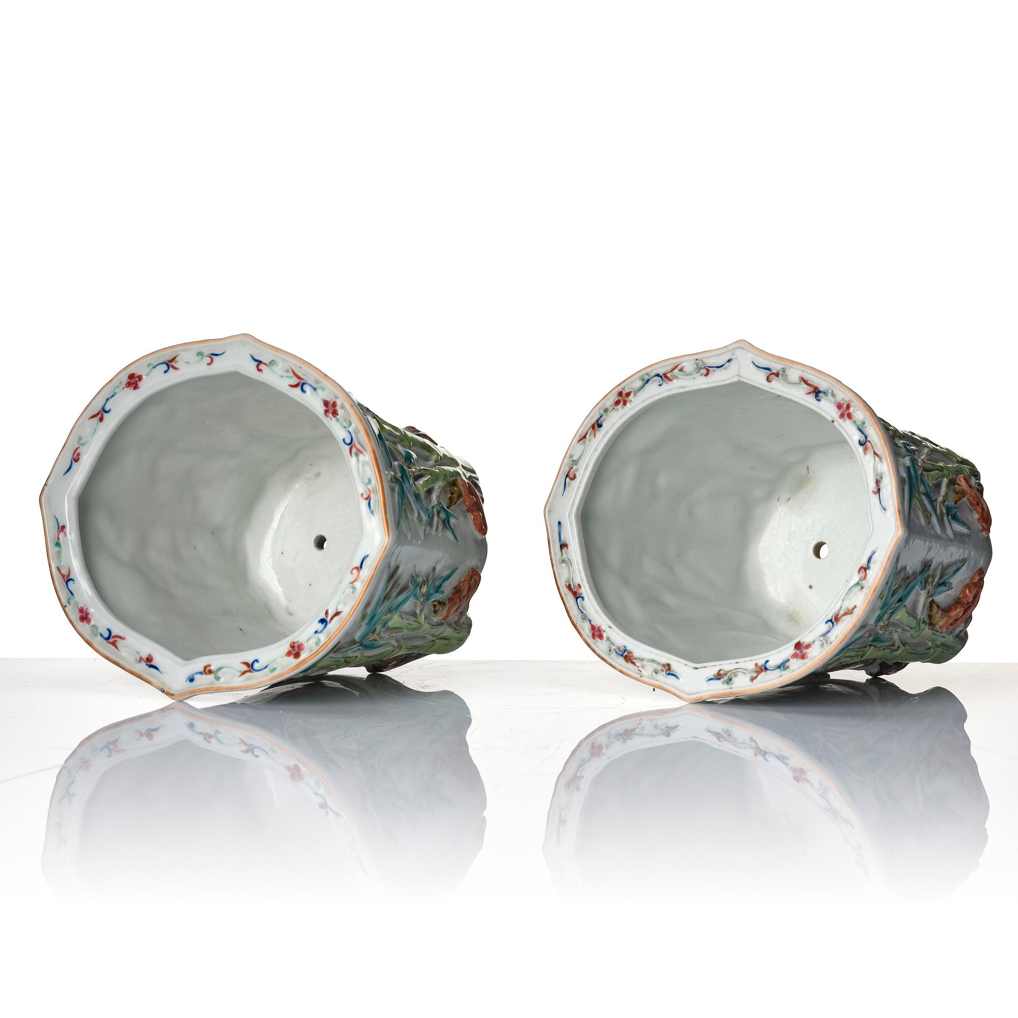 A pair of Chinese famille rose flower pots, 20th Century.