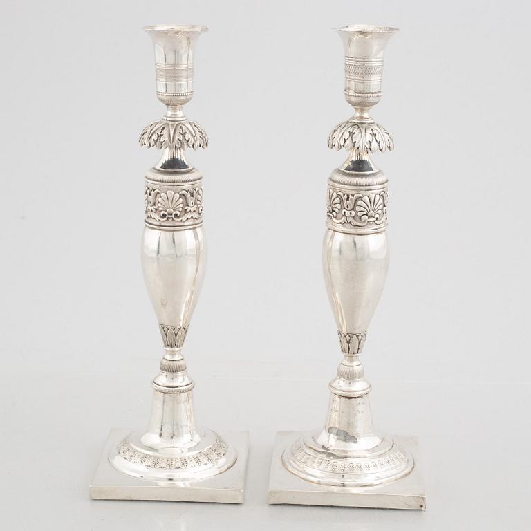 Two early 19th century German silver candlesticks, Berlin and Breslau 1820-1850.
