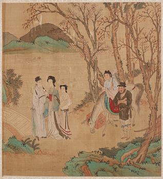 Two album pages, ink and colour on silk, Qing dynasty, 18th century.