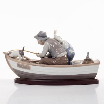 Lladro, two figurines, Salvador Furió, "A fishing lesson", and José Puché, "Fishing with gramps", Spain.