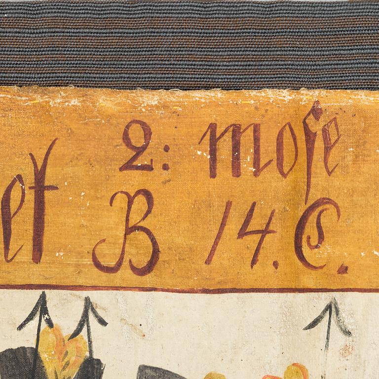 A traditional Swedish 19th century painting on linen. (part of).