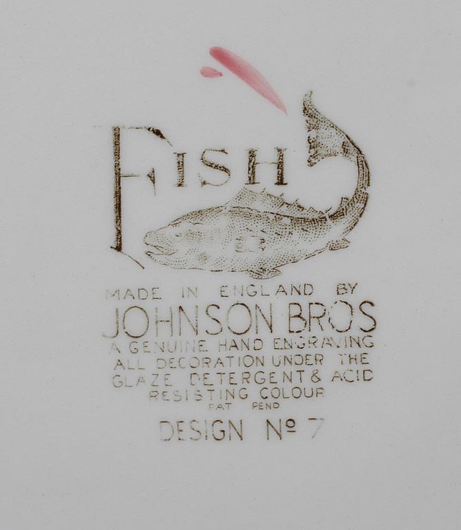 TALLRIKAR, FAT OCH SÅSSNIPA, 10 delar, "Fish", flintgods, Johnson Bros, England, 1900-talets andra hälft.