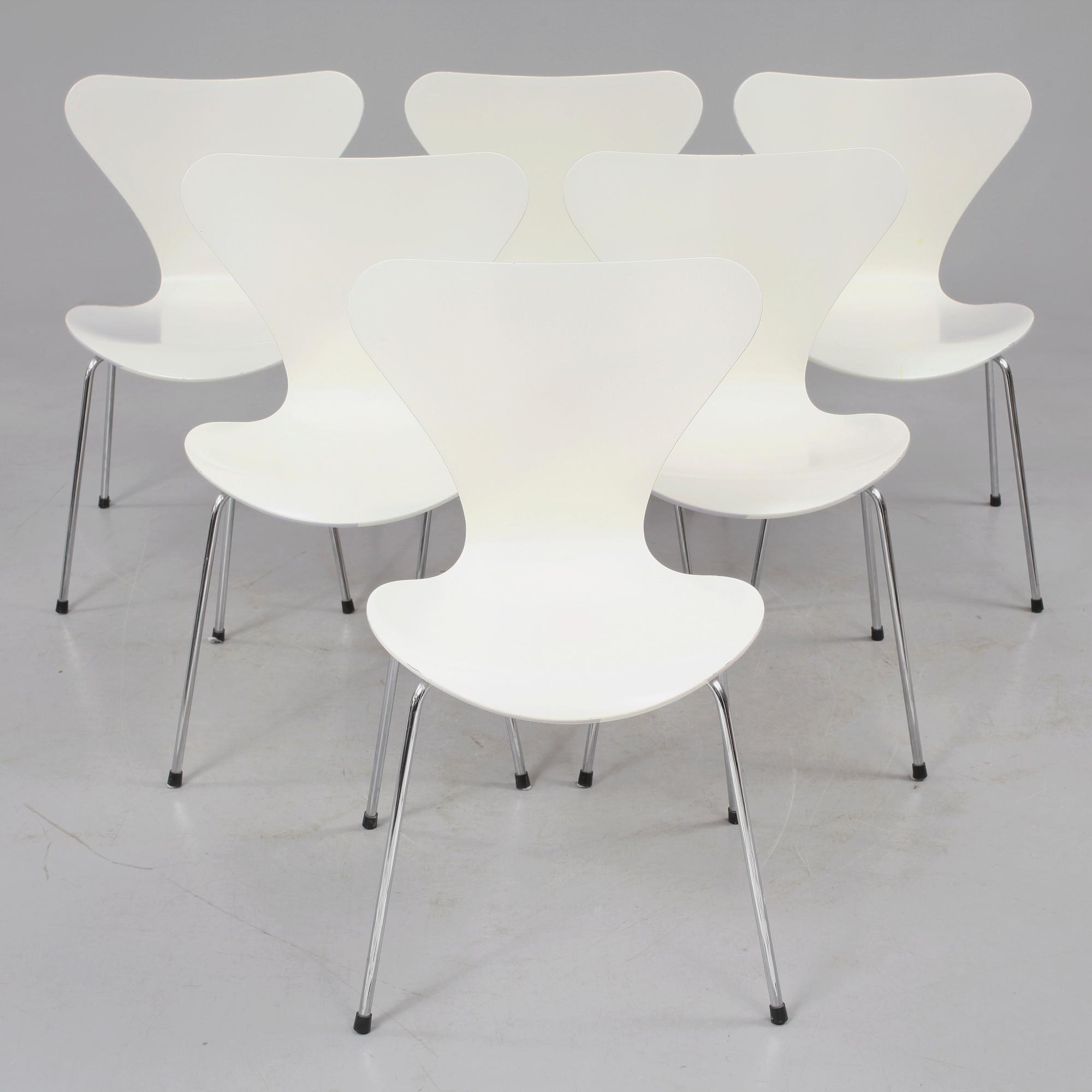 STOLAR, 6 st "Sjuan", Arne Jacobsen, Fritz Hansen, 1900-talets andra hälft.