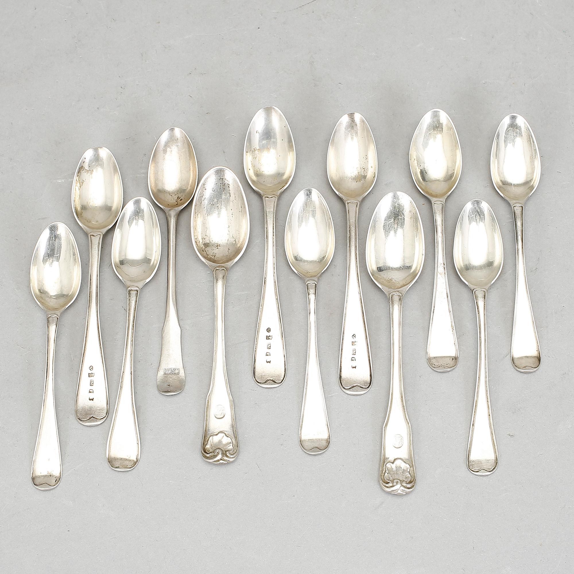 TESKEDAR, 12st, silver, bla Jacob Möller, Malmö, 1813. Vikt ca 202g.