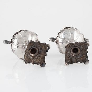 Fredrik & Wilhelm Zethelius, a pair of silver sugar bowls, Neo-Rococo, Stockholm, Sweden, 1840.