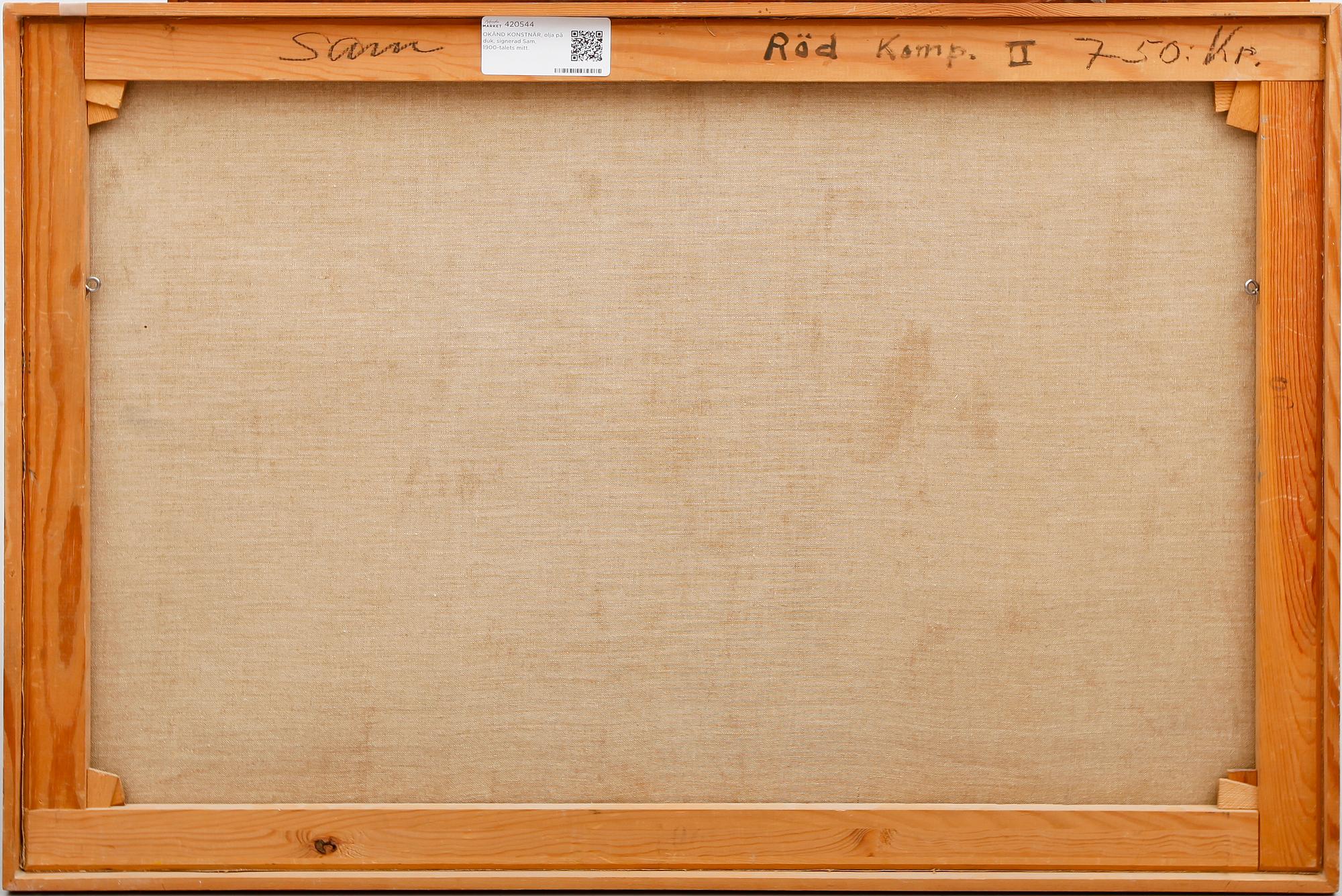 OKÄND KONSTNÄR, olja på duk, signerad Sam, 1900-talets mitt.