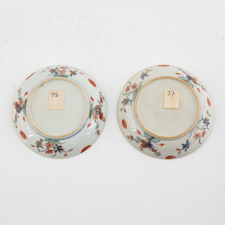 A pair of small Chinese doucai porcelain dishes, Qing dynasty, 18th century.