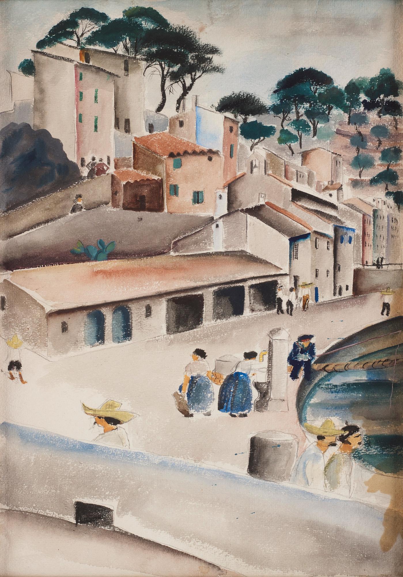 Siri Meyer, Harbor Scene from Mallorca.
