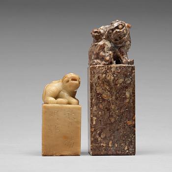 612. Two carved stone seals, circa 1900.