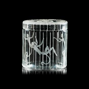 261. An Edward Hald engraved glass box, Orrefors 1945.