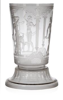 729. An Edvin Ollers engraved glass beaker with stand, Elme 1933.
