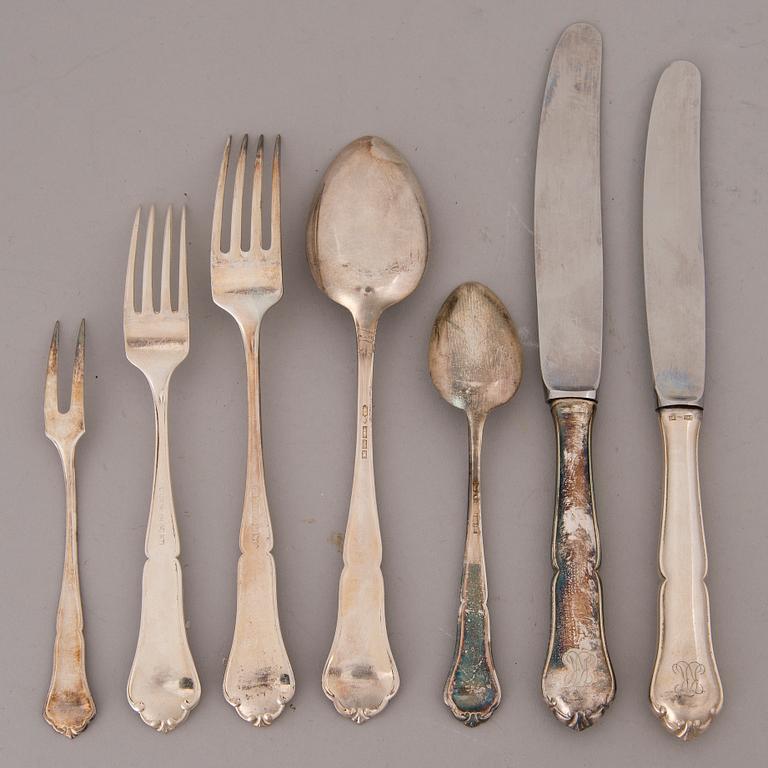 An 58-piece Finnish Chippendale silver cutlery set, Kultateollisuus Oy, Turku and Kultakeskus, Hämeenlinna, 1952-64.