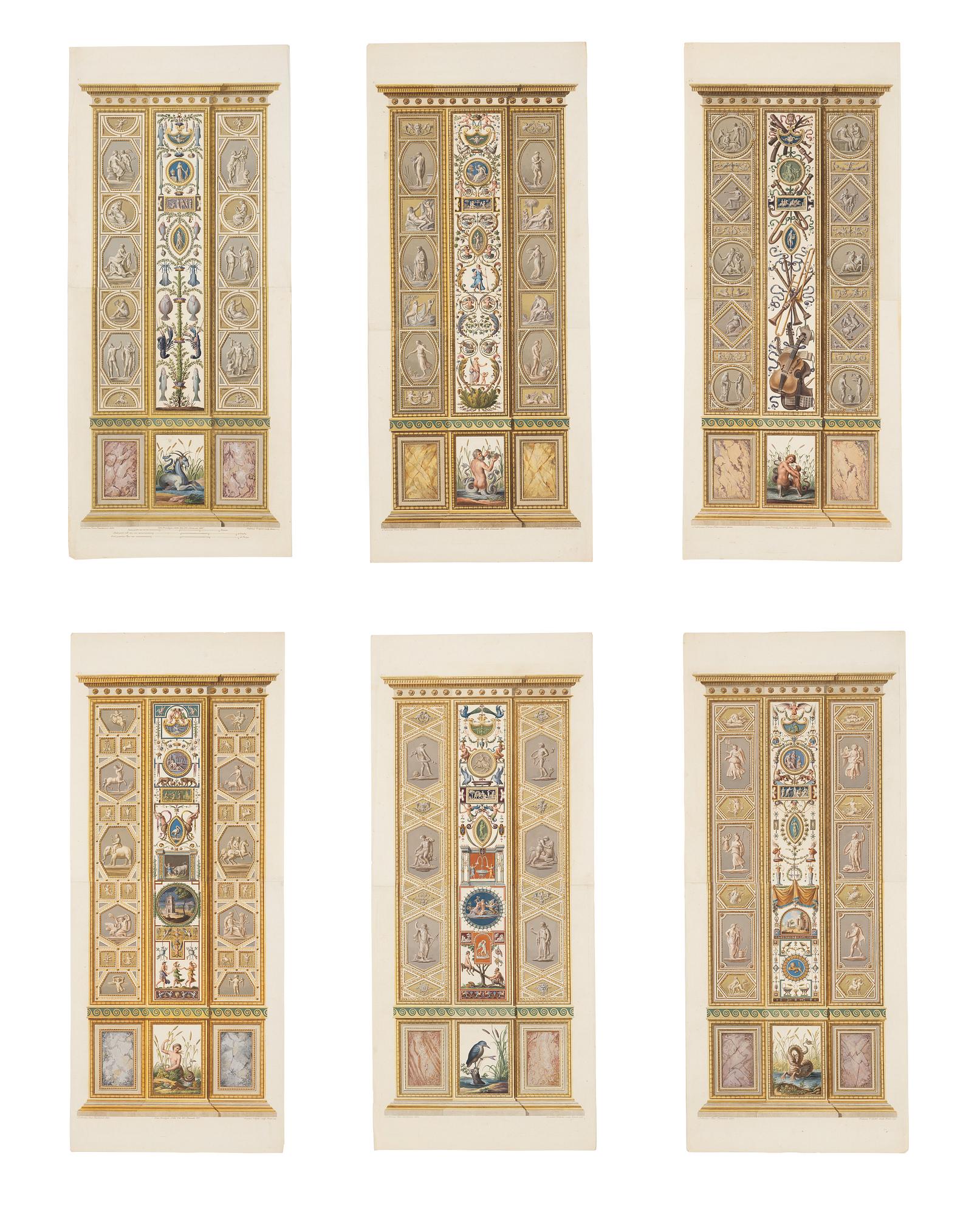 Giovanni Volpato, Six wall sections / pilasters in the Raphael Loggias in the Vatican.