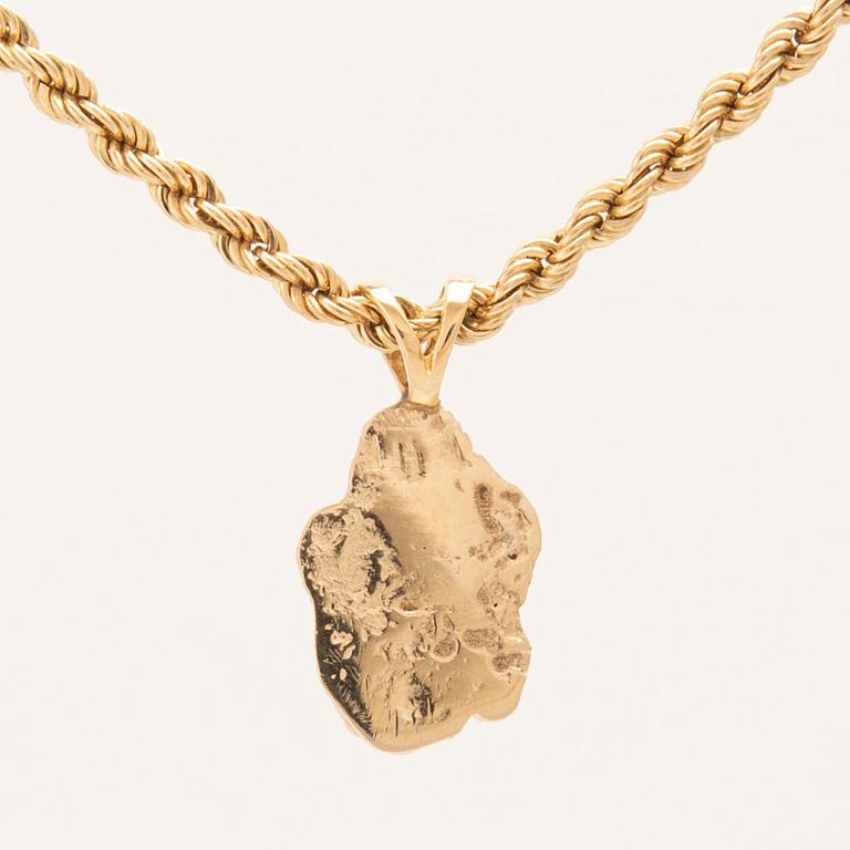 Necklace 14K gold with a pendant in the shape of a gold nugget.