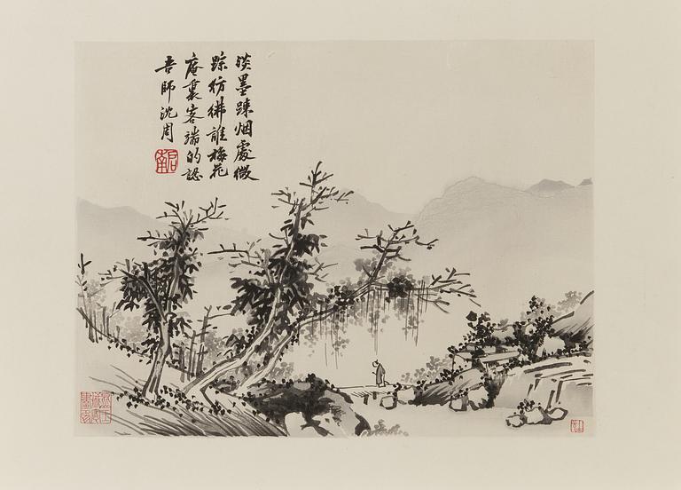 Rong Baozhai, samling träsnitt/tryck. Bl.a efter Shen Zhou, 1953-1954.