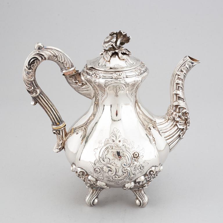 A Swedish rokoko-style silver coffee-pot, mark of Gustaf Theodor Folcker, Stockholm 1848.