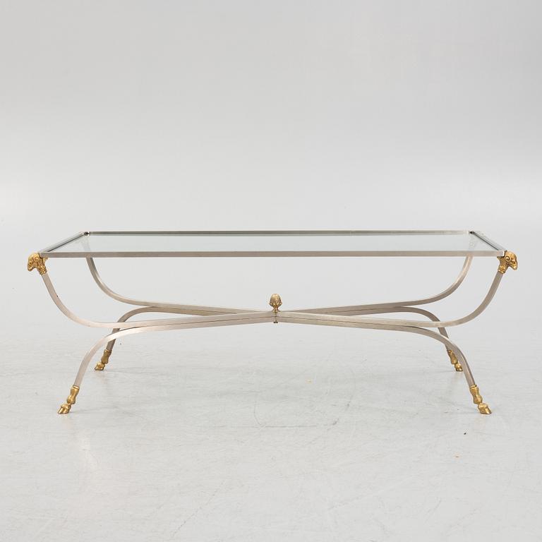 A contemporary glass and steel coffee table,