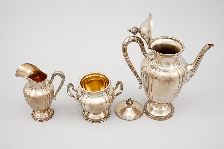 KAFFESERVIS, 3 delar, silver, AG Dufva, Stockholm, 1912 vikt 1240 gram.