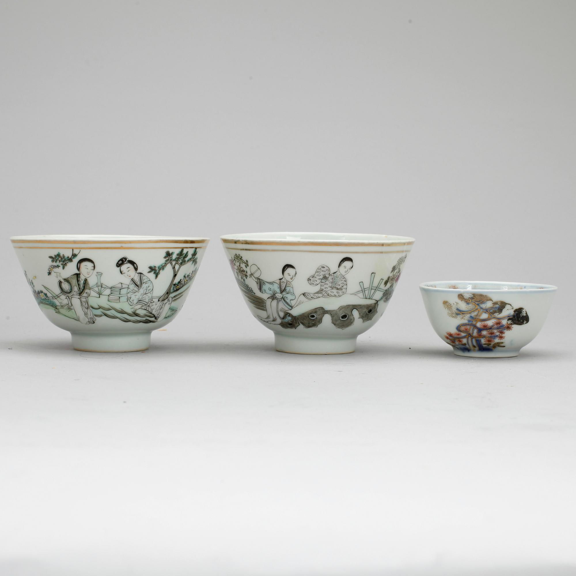 KOPPAR 3 stycken, porslin, Kina, 1700 samt 1900-tal.