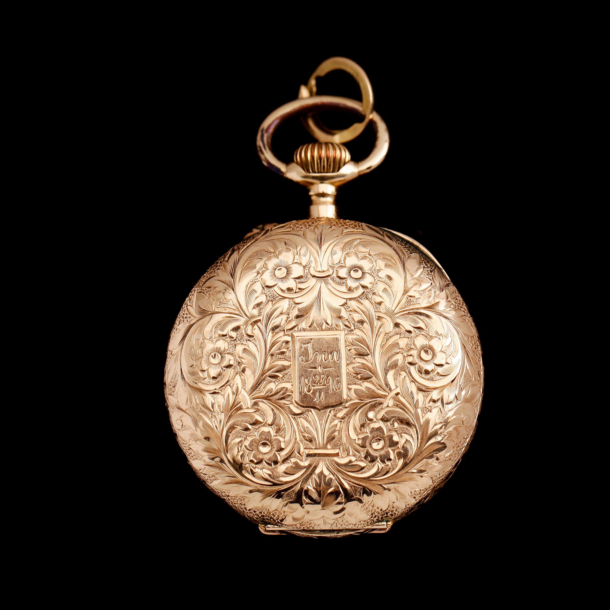 FICKUR, 14 k guld, omkring år 1900.