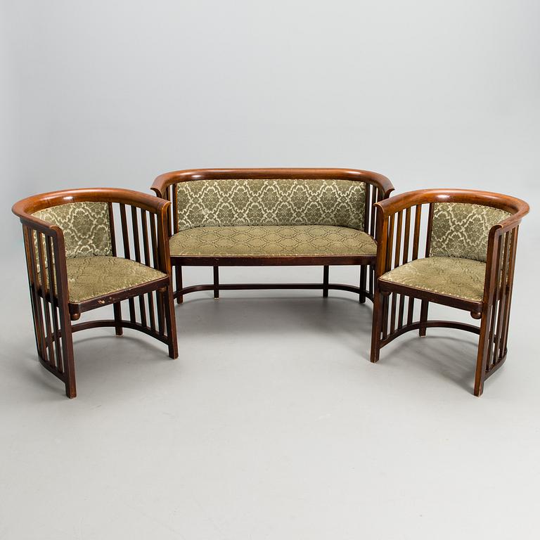 An early 20th century 3 piece sofa suite by Josef Hoffman for  Jacob & Josef Kohn, Wienna, Austria.