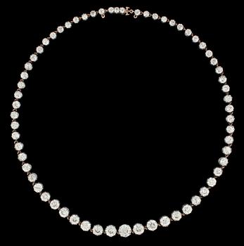 1201. An old cut diamond rivièré necklace, tot. app. 20 cts.