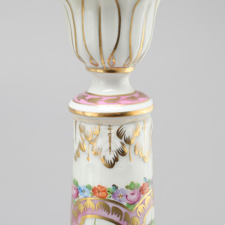 A pair of porcelain lamp feet by Dresden, made in the first half of the 20th century.