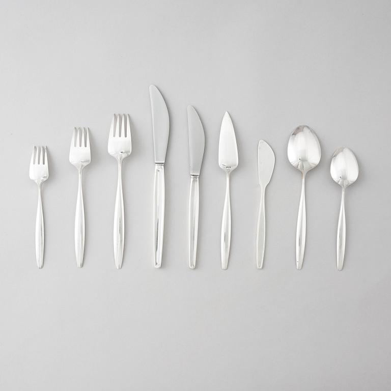 Tias Eckhoff, a set of 101 pcs of sterling and stainless steel flatware 'Cypress', Georg Jensen, Copenhagen 1952-1977.