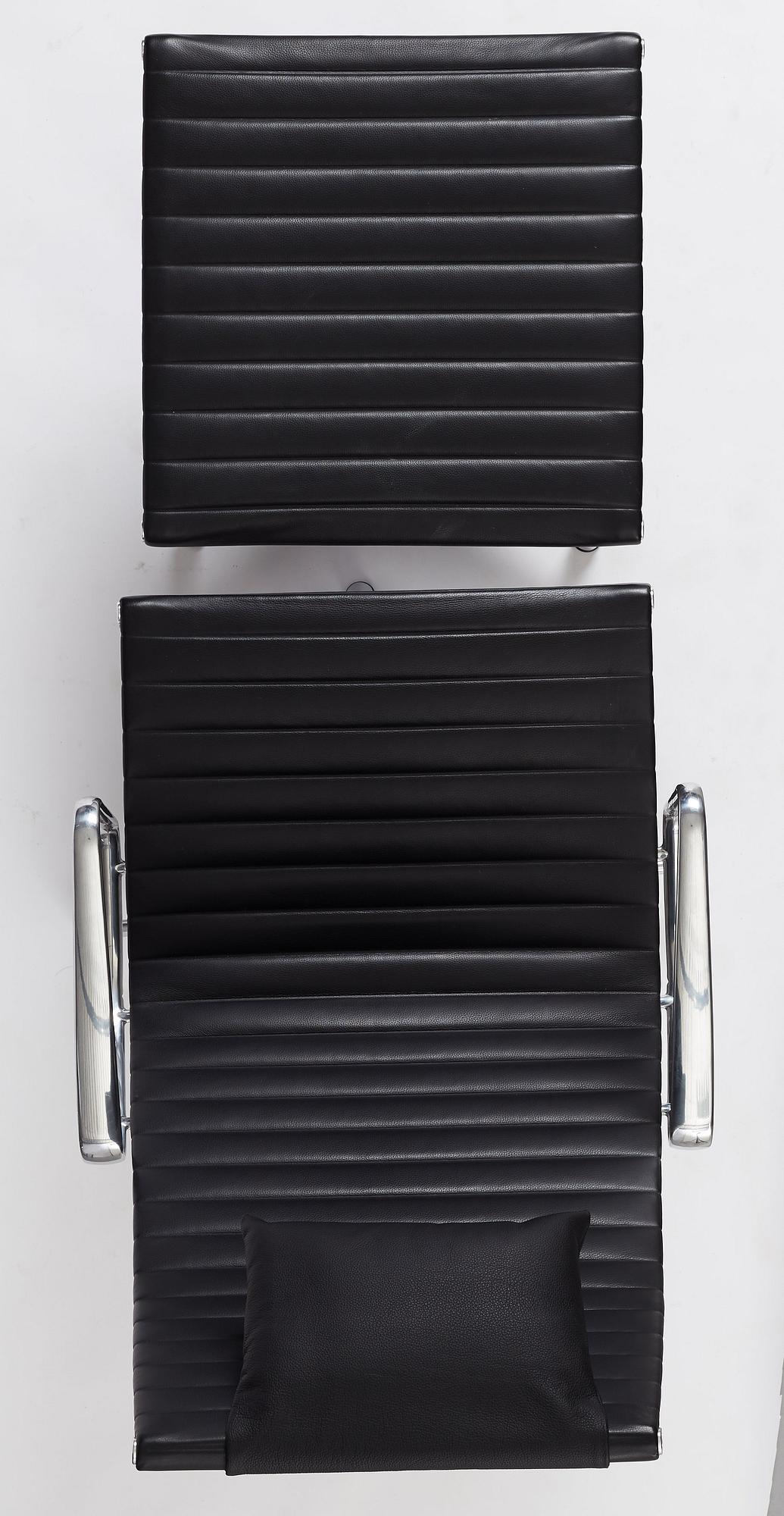 Charles & Ray Eames, an armchair and ottoman, Aluminium group model "EA 316", Vitra, 21st century.